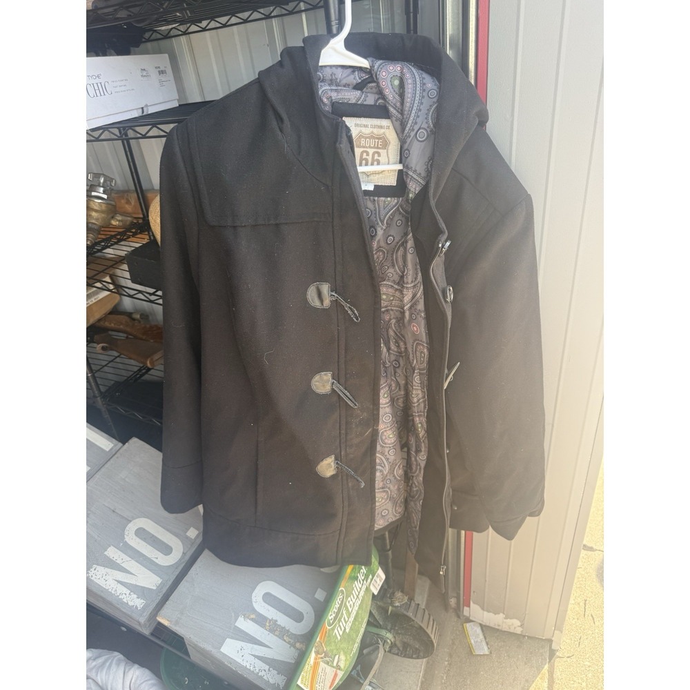 Route 66 Women's 3X Black Hooded Toggle Coat Paisley Lined Plus Size Jacket
